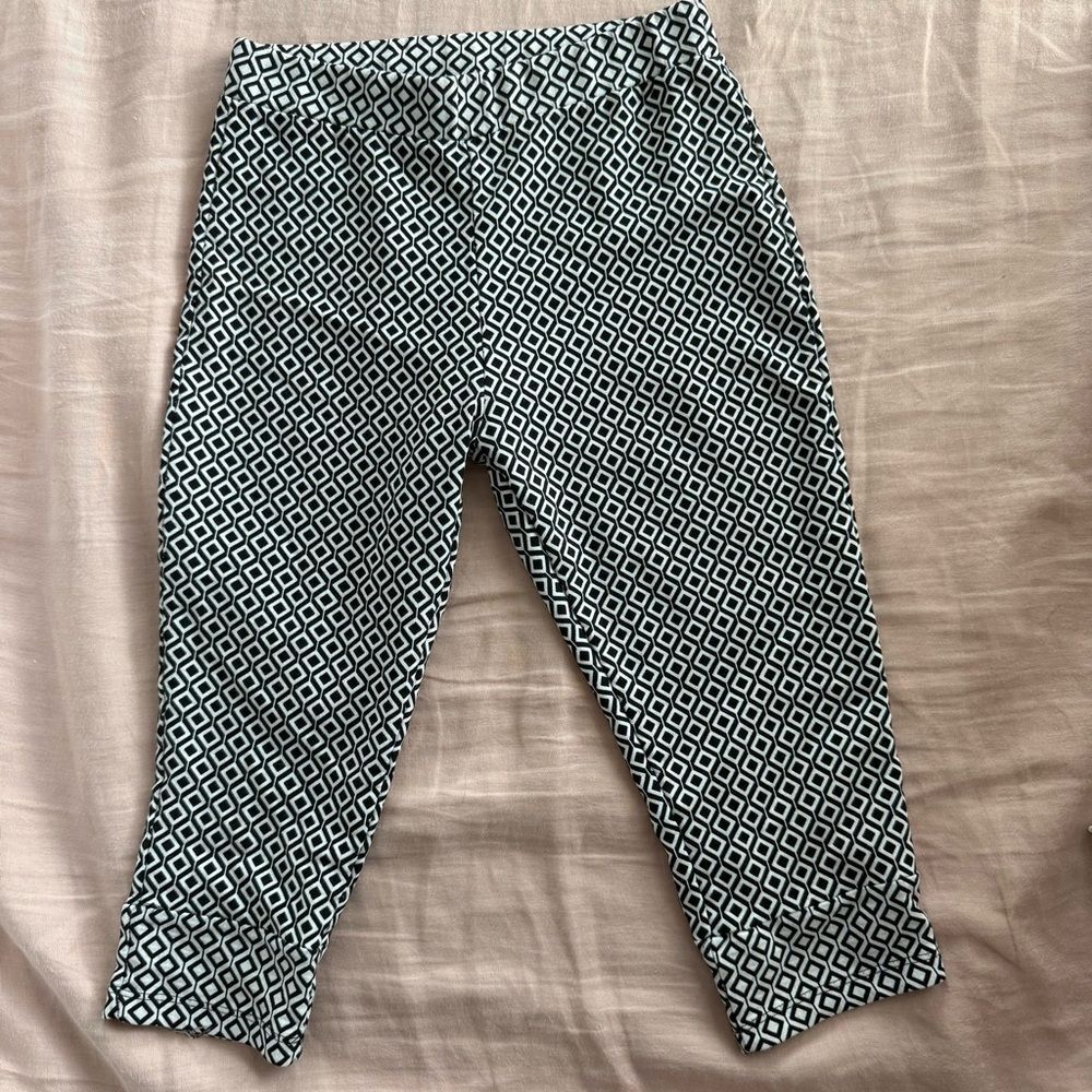 Espresso Black & White Capris Geometric Print Cropped Pants Leggings | Size M